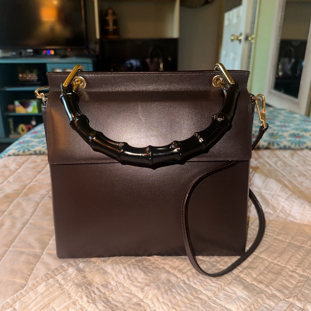 Vintage GUCCI Bamboo Satchel Top Handle Mahogany/Oxblood Leather